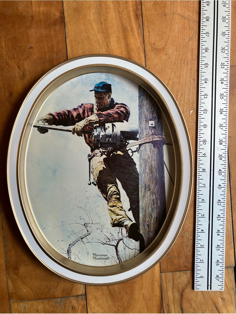 Framed Wall Art - Lineman Illustration in Blue, Brown, Cream
